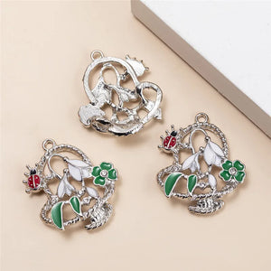 10Pcs Four-Leaf Heart Rhinestone Charms Pendent DIY Bracelet Necklace