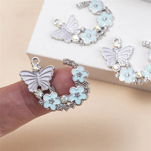 10pcs Butterfly Flower Enamel Charms Pendant DIY Jewelry Making Accessories