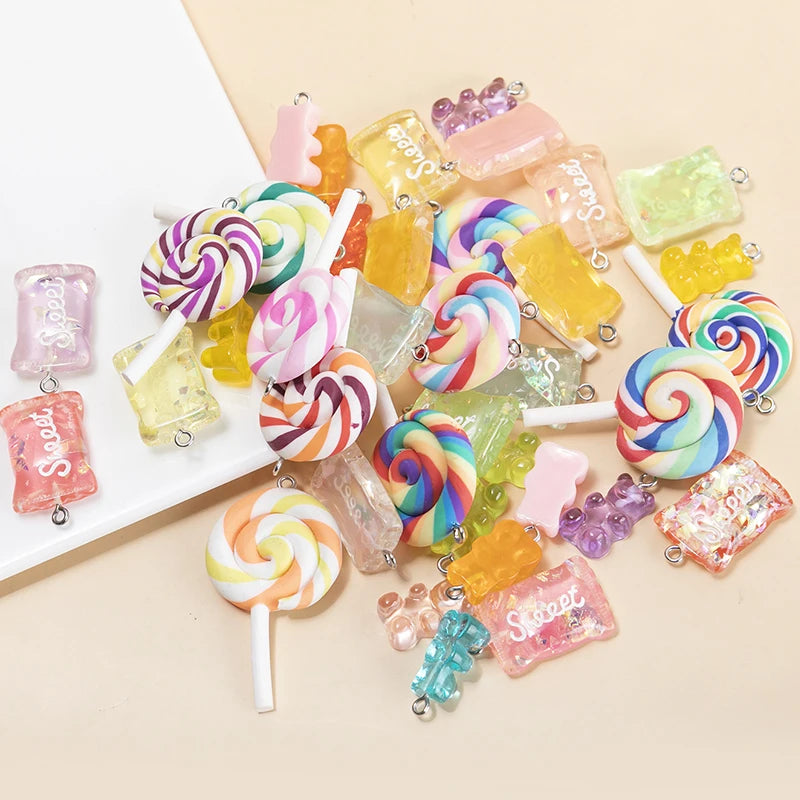 39pcs Resin Lollipop Candy Charms Pendants for DIY Jewelry Making