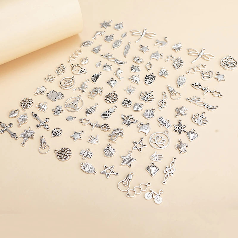 90pcs Mixed Animal Leaf Heart Charms Pendants DIY Jewelry Making