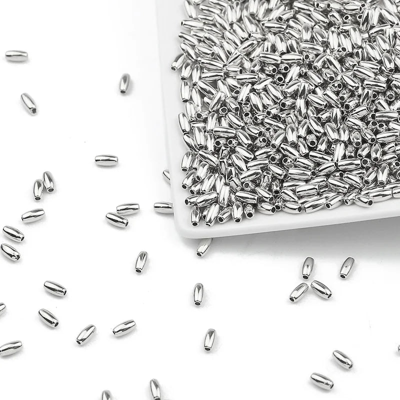100-400pcs 3X6/4x8mm CCB Oval Beads Silver Plated DIY Jewelry Making
