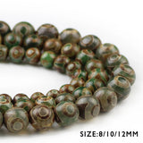 Natural Green Carnelian Tibetan Dzi Eyes Beads 8/10/12MM Round Loose Bead