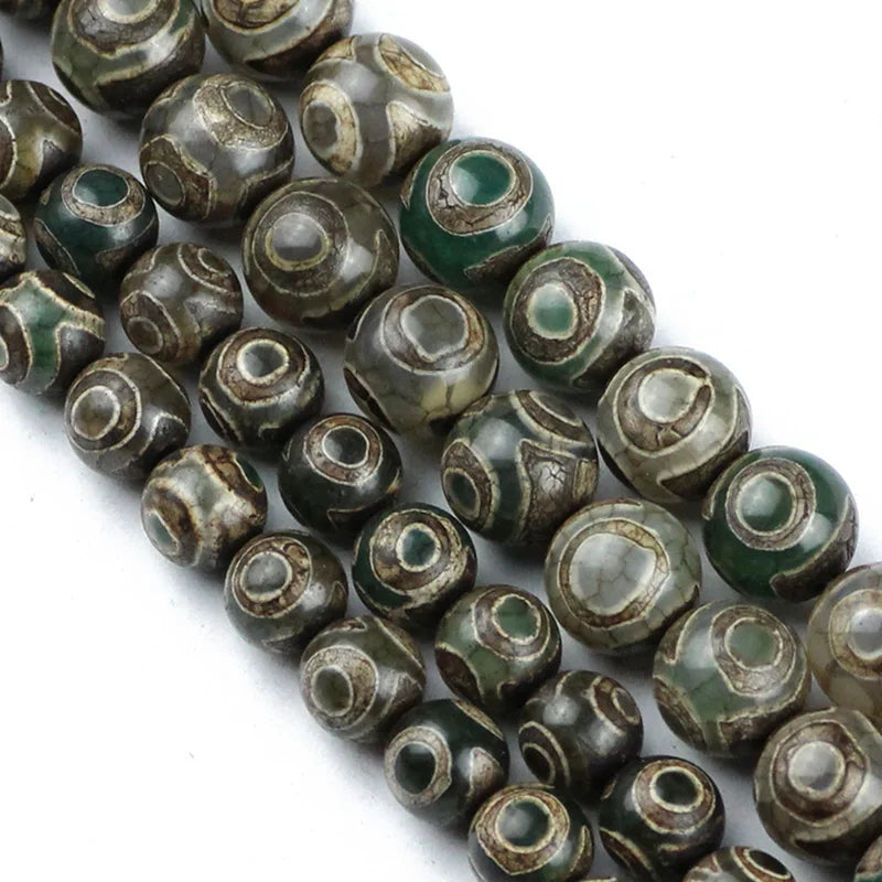 Natural Green Carnelian Tibetan Dzi Eyes Beads 8/10/12MM Round Loose Bead