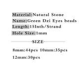 Natural Green Carnelian Tibetan Dzi Eyes Beads 8/10/12MM Round Loose Bead