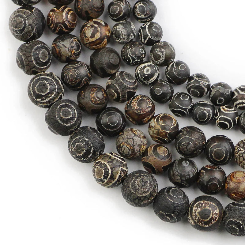 Gray Stone Tibetan Dzi Eyes Beads 8/10/12MM Round Loose Beads