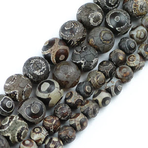 Gray Stone Tibetan Dzi Eyes Beads 8/10/12MM Round Loose Beads
