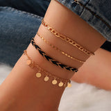 4Pcs/Set Hip-Hop Rock Mixed Woven Beads Anklet Women Party Jewelry