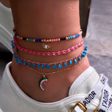 4Pcs/Set Gothic Mixed Beaded Anklet Crystal Eye Women Jewelry