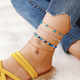 4Pcs/Set Gothic Mixed Beaded Anklet Crystal Eye Women Jewelry