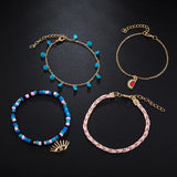 4Pcs/Set Gothic Mixed Beaded Anklet Crystal Eye Women Jewelry