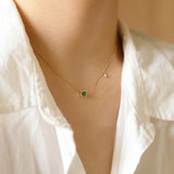 925 Silver 3D Green Zircon Pendant Necklace 14K Gold-Plated