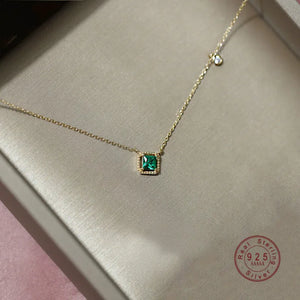 925 Silver 3D Green Zircon Pendant Necklace 14K Gold-Plated