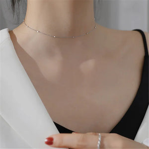 925 Sterling Silver Bead Chain Necklace Women Party Jewelry