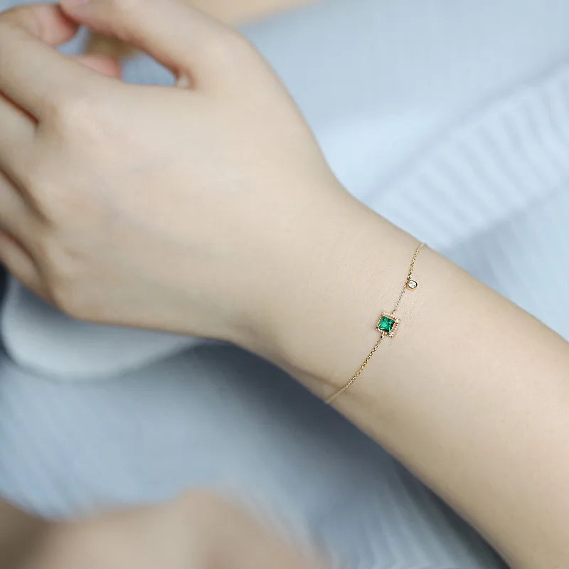 925 Silver Green Zirconium Bracelet 14K Gold-Plated Jewelry