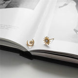 925 Silver Crystal Sun Moon Stud Earrings Classic Banquet Jewelry