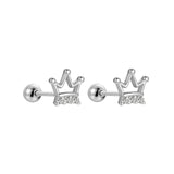 925 Silver Zircon Crown Stud Earrings Turnbuckle Women's Jewelry