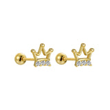 925 Silver Zircon Crown Stud Earrings Turnbuckle Women's Jewelry