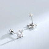 925 Silver Zircon Crown Stud Earrings Turnbuckle Women's Jewelry