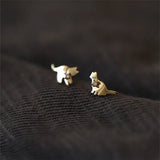 925 Silver Cat Stud Earrings Women 14K Plated Small Party Jewelry