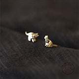 925 Silver Cat Stud Earrings Women 14K Plated Small Party Jewelry