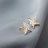 925 Silver Style Star Zircon Stud Earrings Women Dating Jewelry