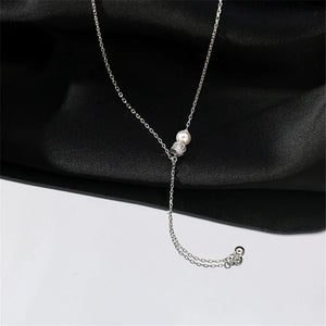 925 Sterling Silver Pearl Zircon Small Bead Pendant Necklace Women