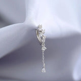 925 Silver Water Drop Tassel Zircon Earrings Anniversary Jewelry