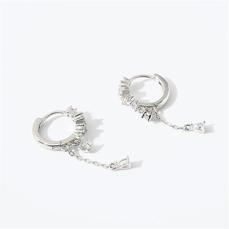 925 Silver Water Drop Tassel Zircon Earrings Anniversary Jewelry