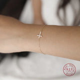 925 Silver Pav? Zircon Cross Bracelet Plated 14K Light Gift Jewelry