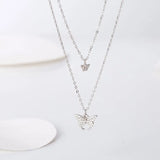 925 Silver 14K Double Layer Butterfly Necklace Wedding Party Jewelry