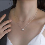 925 Silver 14K Double Layer Butterfly Necklace Wedding Party Jewelry
