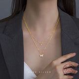 925 Silver 14K Double Layer Butterfly Necklace Wedding Party Jewelry