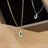 925 Silver Evil Eye Green Zircon Pendant Necklace Women Vintage Jewelry