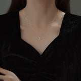 925 Silver Evil Eye Green Zircon Pendant Necklace Women Vintage Jewelry