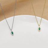 925 Silver Evil Eye Green Zircon Pendant Necklace Women Vintage Jewelry
