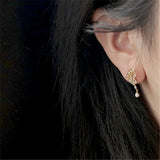925 Silver Feather Stud Earrings 14K Plated Crystal Women Birthday Gift