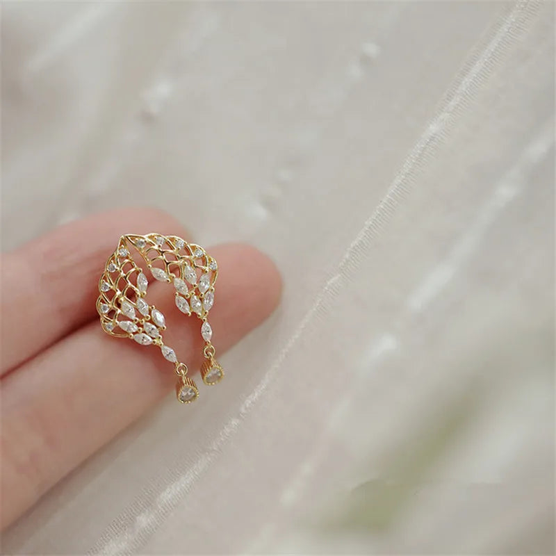 925 Silver Feather Stud Earrings 14K Plated Crystal Women Birthday Gift