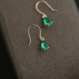 Korea Ins Noble Green Zircon Water Drop Silver Stud Earrings