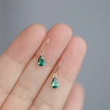 Korea Ins Noble Green Zircon Water Drop Silver Stud Earrings