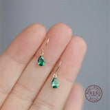 Korea Ins Noble Green Zircon Water Drop Silver Stud Earrings