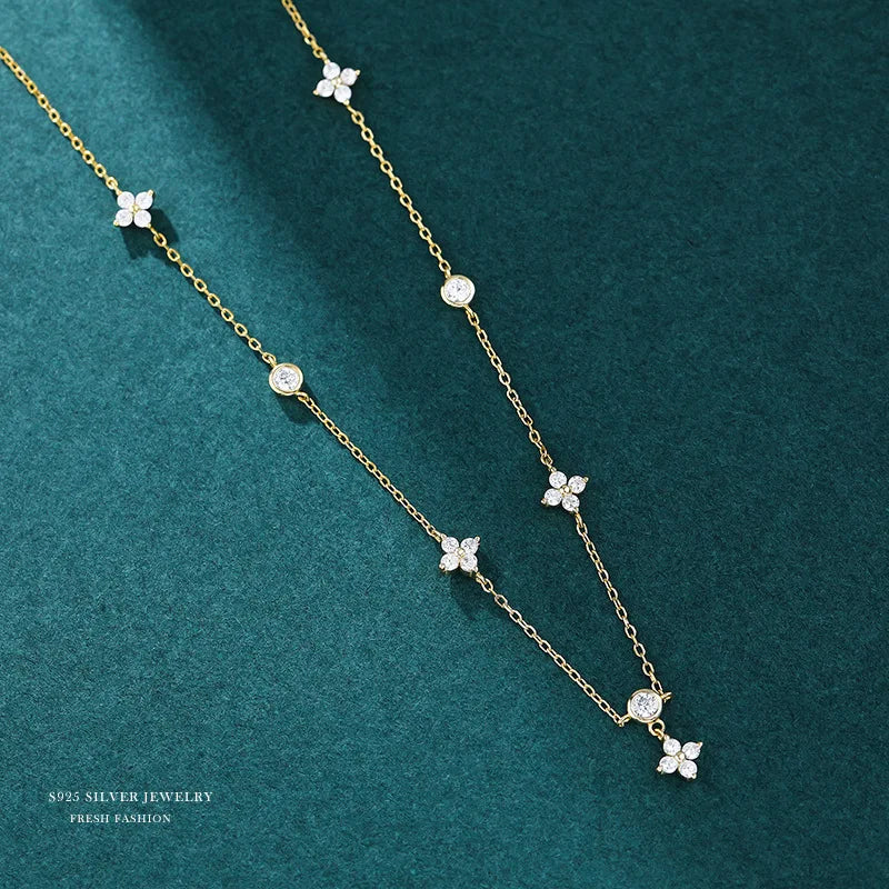 Zircon Flower S925 Silver Pendant Necklace Elegant Wedding Jewelry