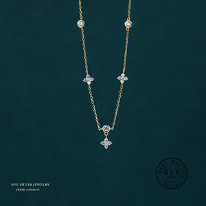 Zircon Flower S925 Silver Pendant Necklace Elegant Wedding Jewelry