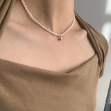 Natural Pearl Silver Bead 925 Sterling Silver Pendant Necklace Women