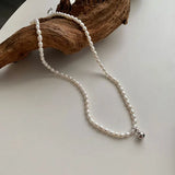 Natural Pearl Silver Bead 925 Sterling Silver Pendant Necklace Women
