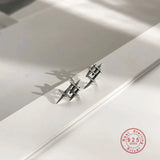 925 Silver Geometric Stud Earrings Minimalist Women's Jewelry