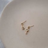 S925 Sterling Silver Asymmetric Crystal Lock Key Stud Earrings