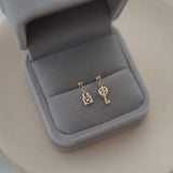 S925 Sterling Silver Asymmetric Crystal Lock Key Stud Earrings