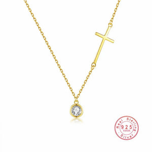 Sterling Silver Zircon Cross Necklace Women Gift Jewelry