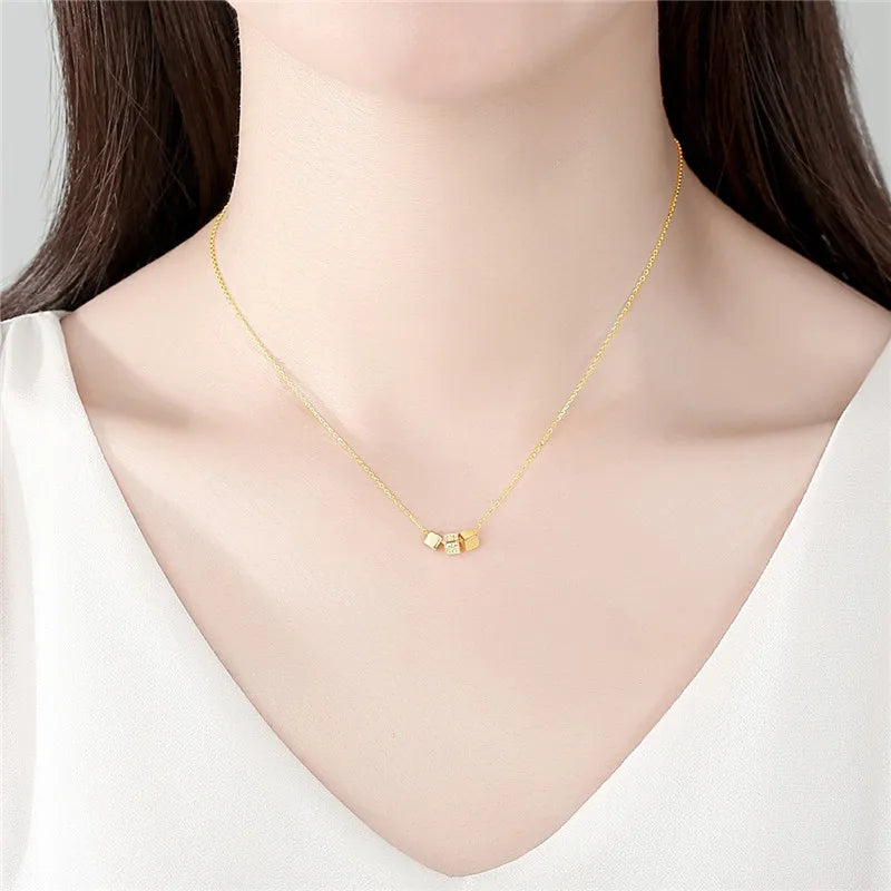 Square Transport Beads Pendant S925 Silver Necklace Gift Jewelry