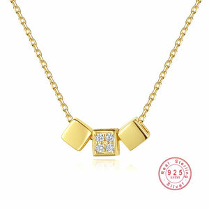 Square Transport Beads Pendant S925 Silver Necklace Gift Jewelry
